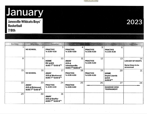 January boys bb schedule